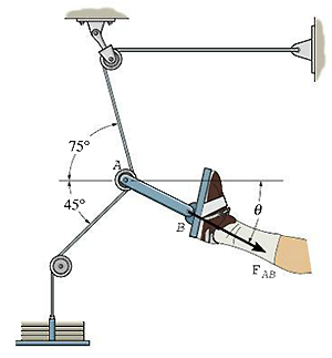 Exerted along link AB by the tractive apparatus shown